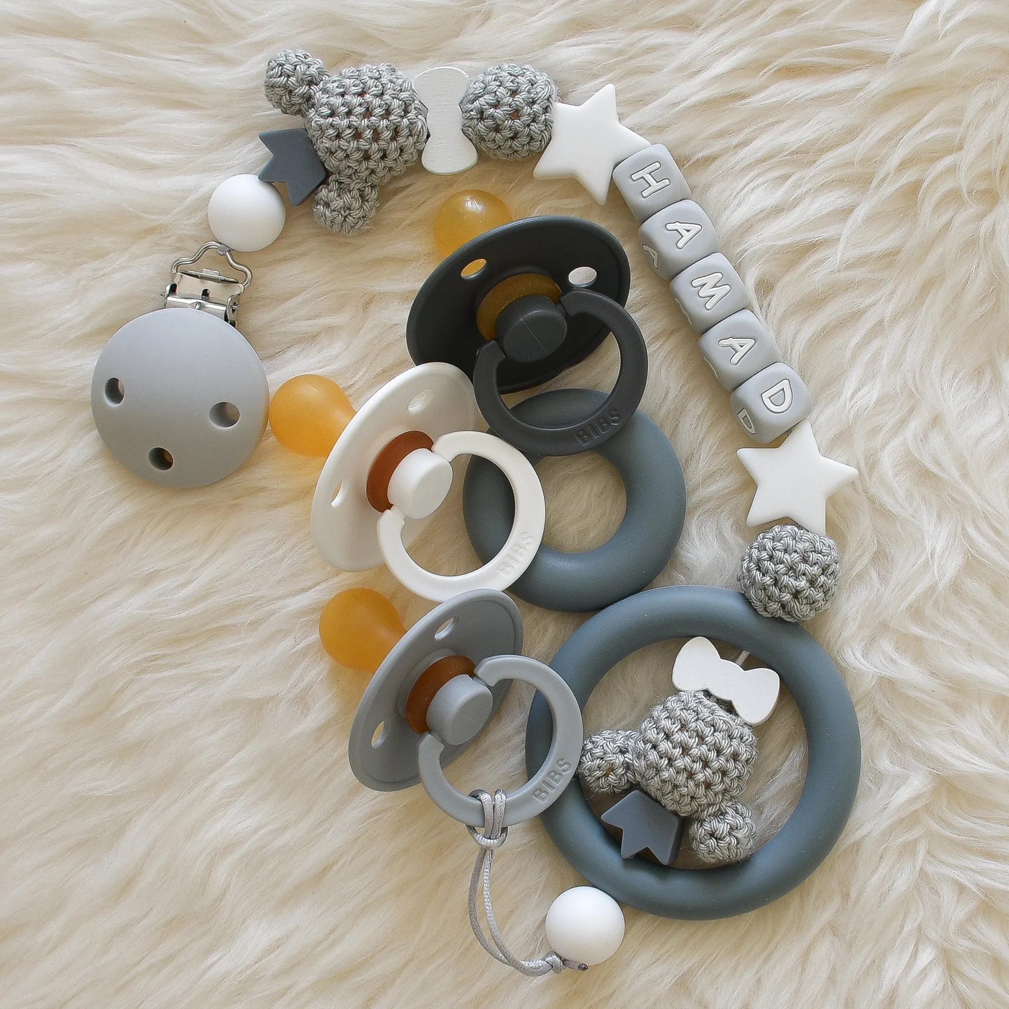 Teddy Bear Silicone Pacifier Clip Set