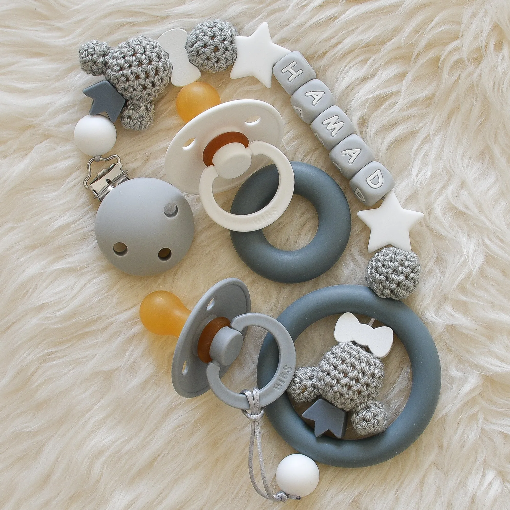 Teddy Bear Silicone Pacifier Clip Set