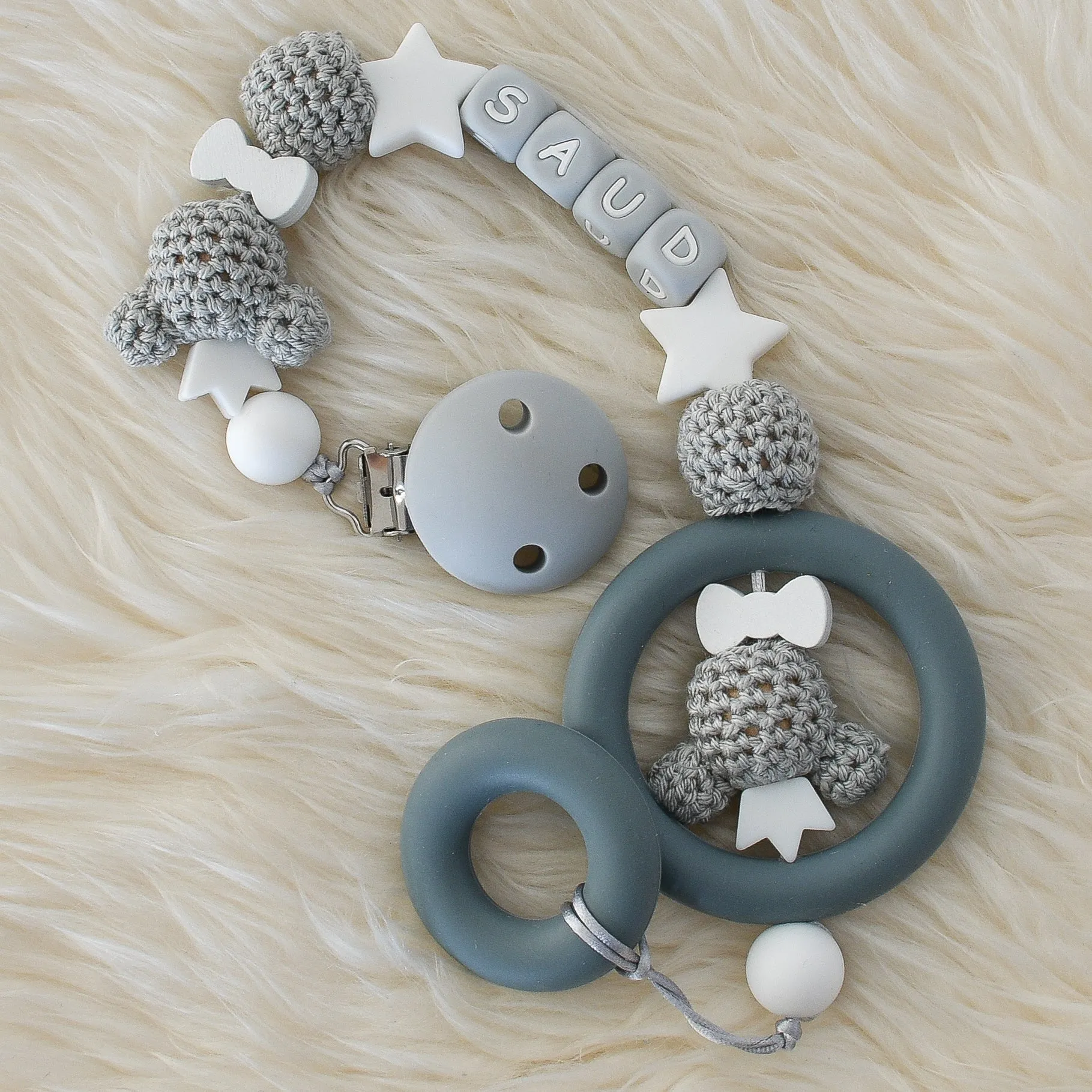 Teddy Bear Silicone Pacifier Clip Set