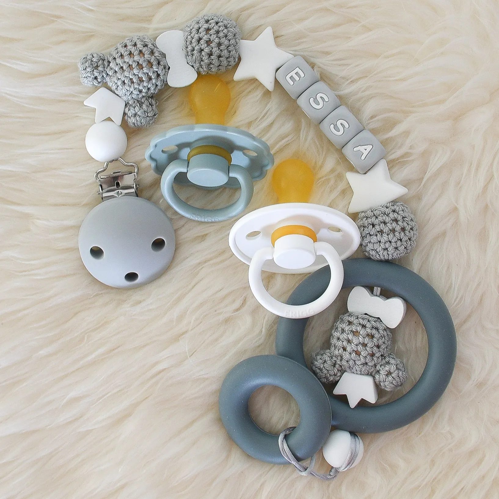 Teddy Bear Silicone Pacifier Clip Set