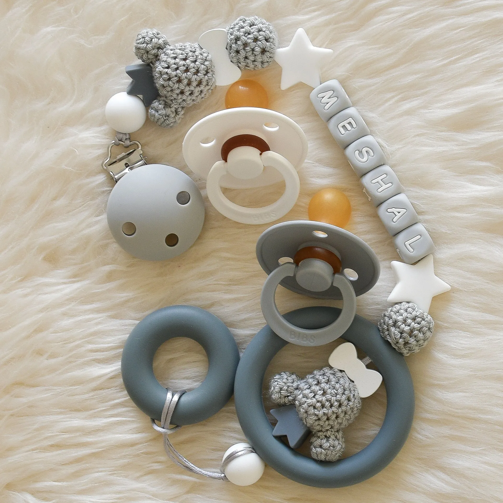 Teddy Bear Silicone Pacifier Clip Set