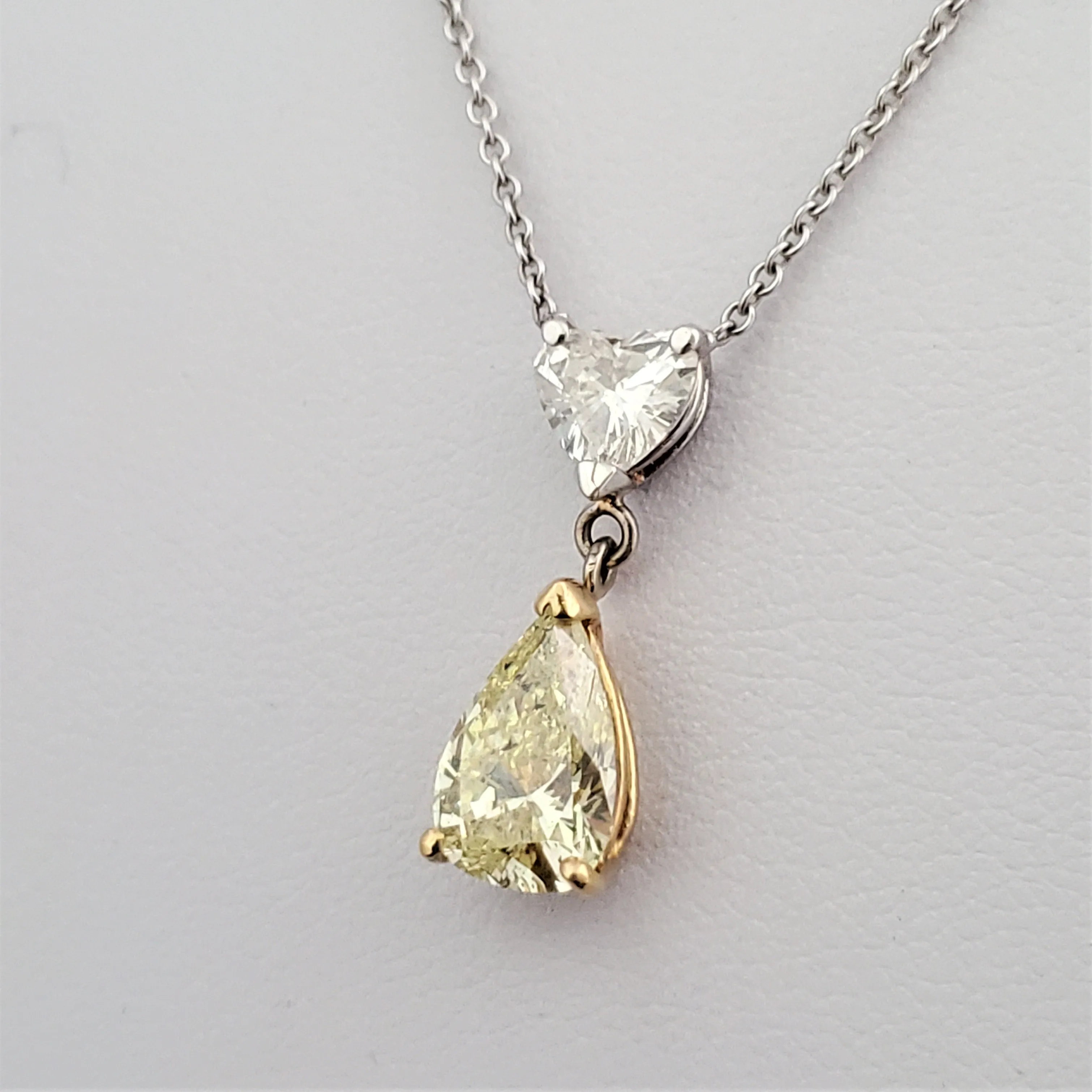 The Biarritz - Estate 2.08ct GIA Fancy Yellow Pear Cut Diamond & Heart Cut Diamond 14k Gold Necklace