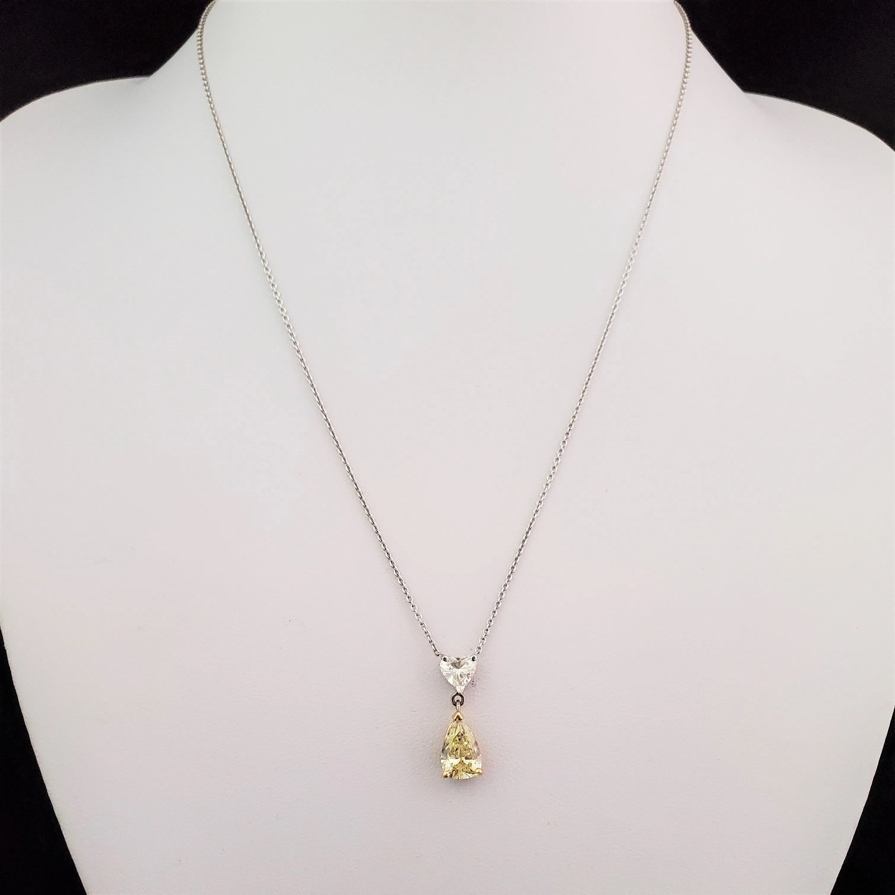 The Biarritz - Estate 2.08ct GIA Fancy Yellow Pear Cut Diamond & Heart Cut Diamond 14k Gold Necklace