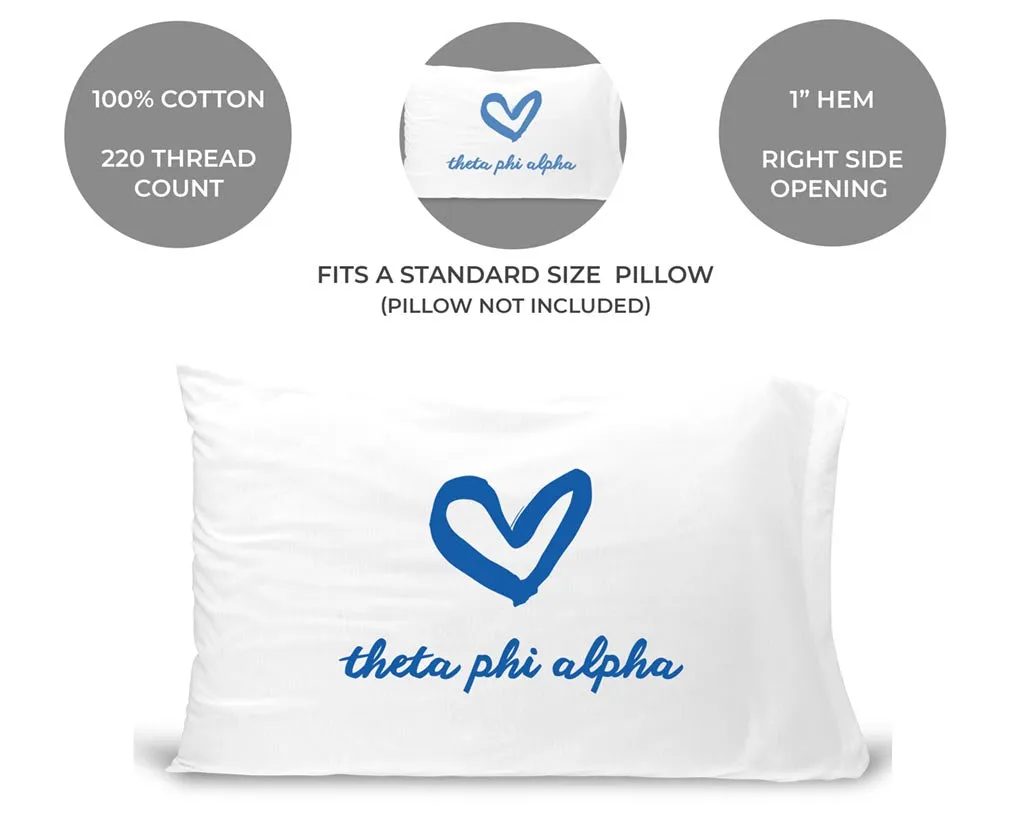 Theta Phi Alpha Sorority Name with Heart Design on Printed Pillowcase