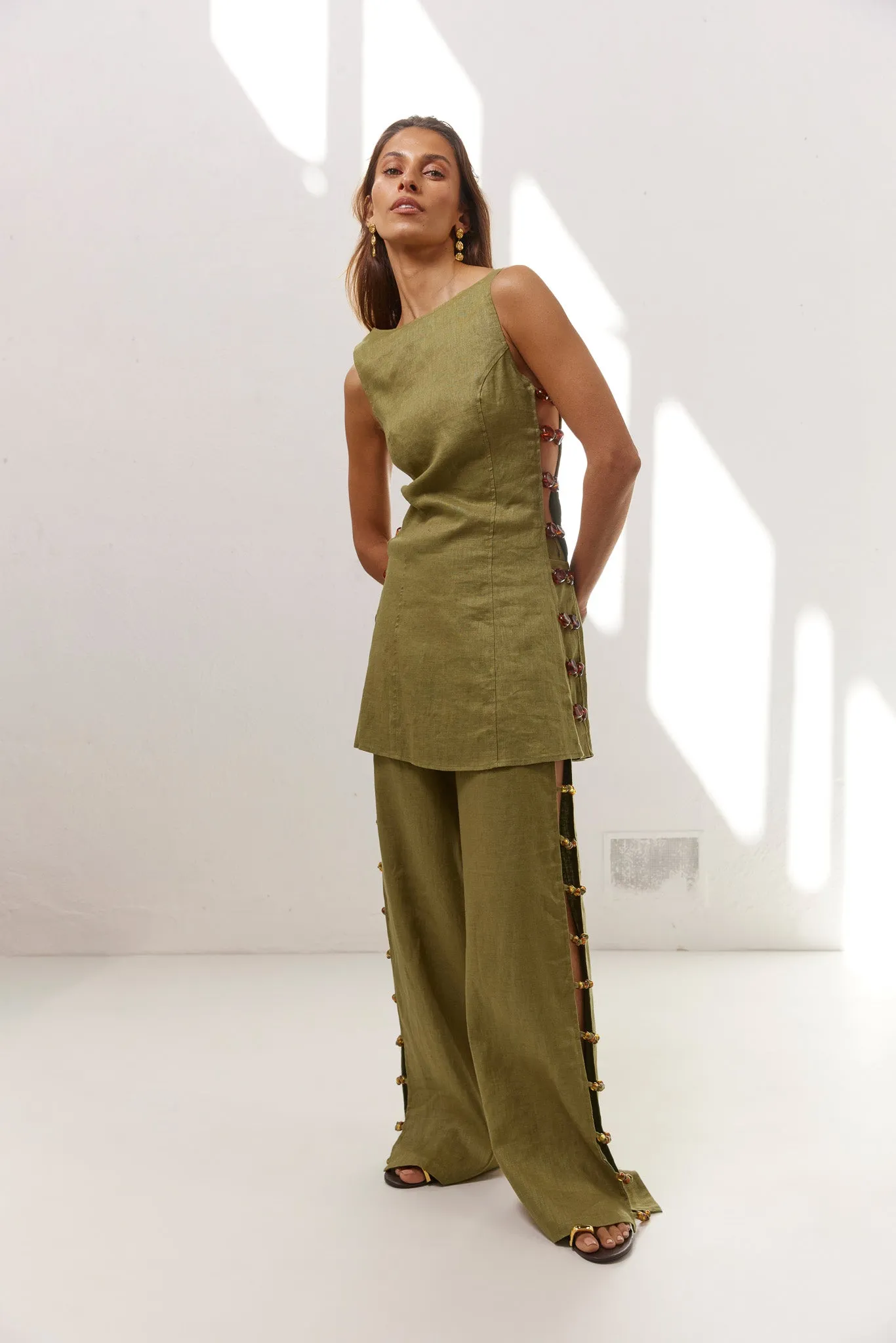 Tia Linen Pants Olive