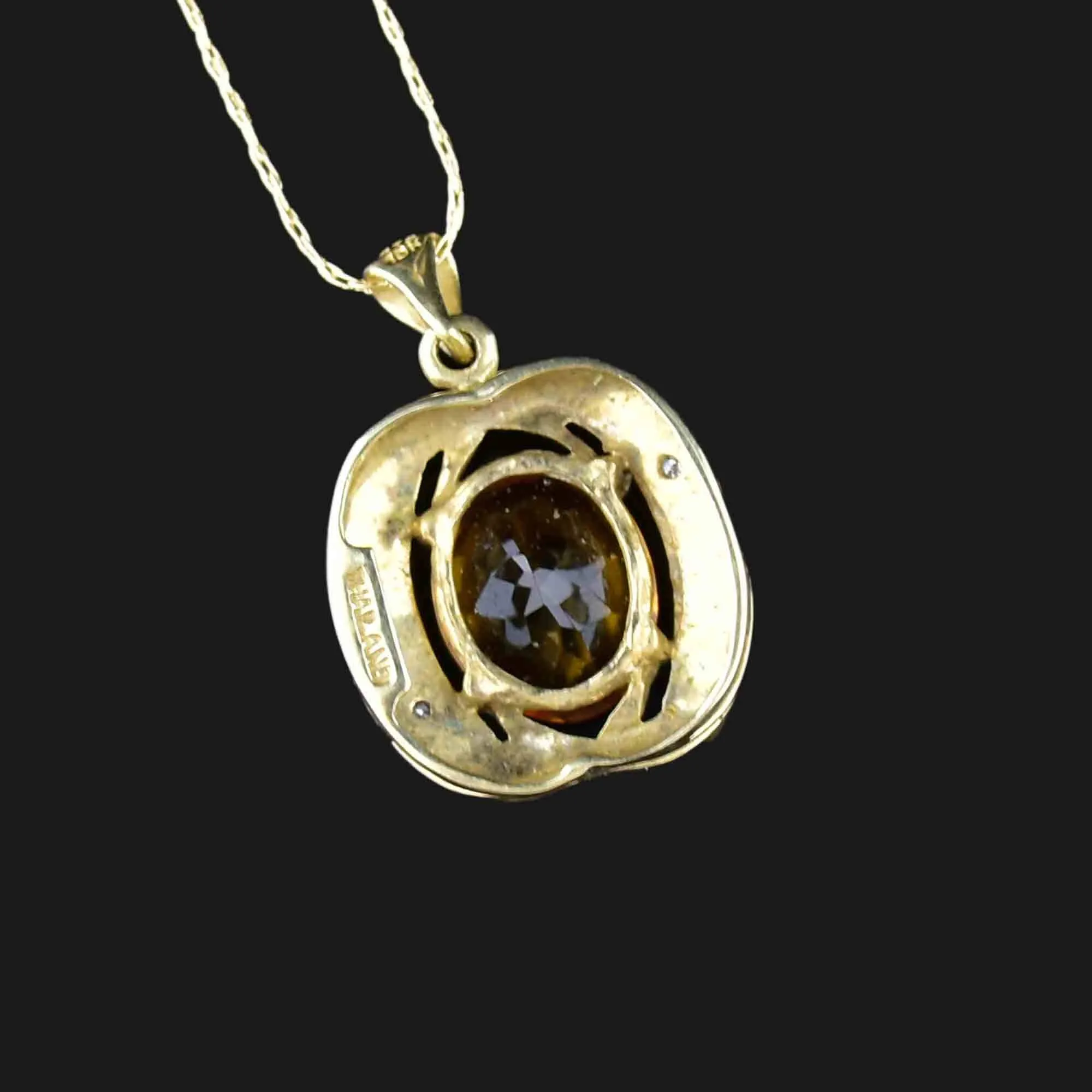 Vintage 10K Gold Diamond Citrine Pendant Necklace