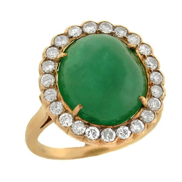 Vintage 14kt 4ctw Emerald Cabochon Diamond Cluster Ring