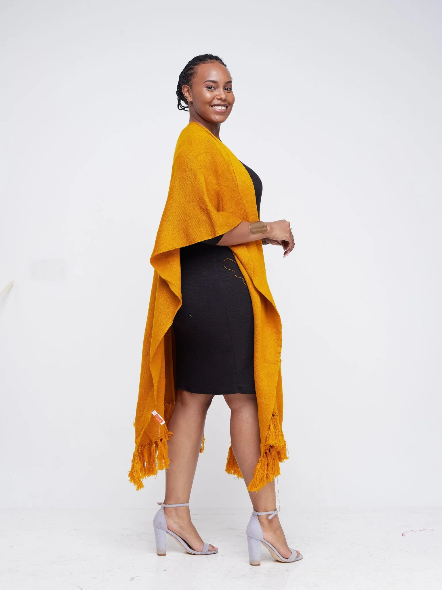 Vivo Basic Double Layered Wrap Poncho - Mustard