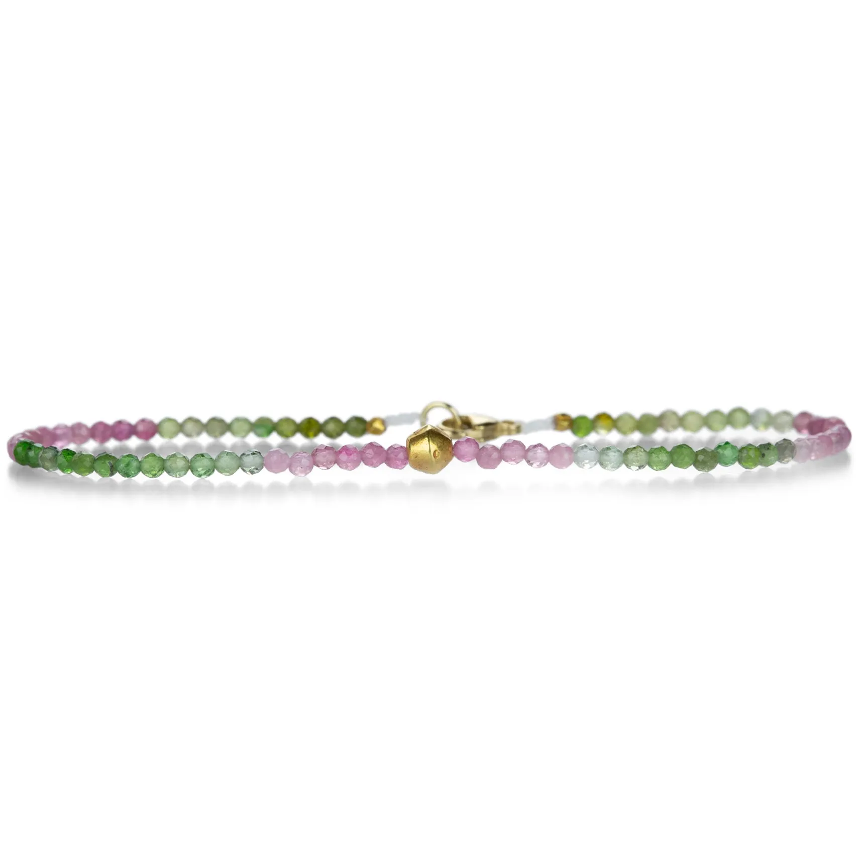 Watermelon Tourmaline and 18k Beaded Bracelet