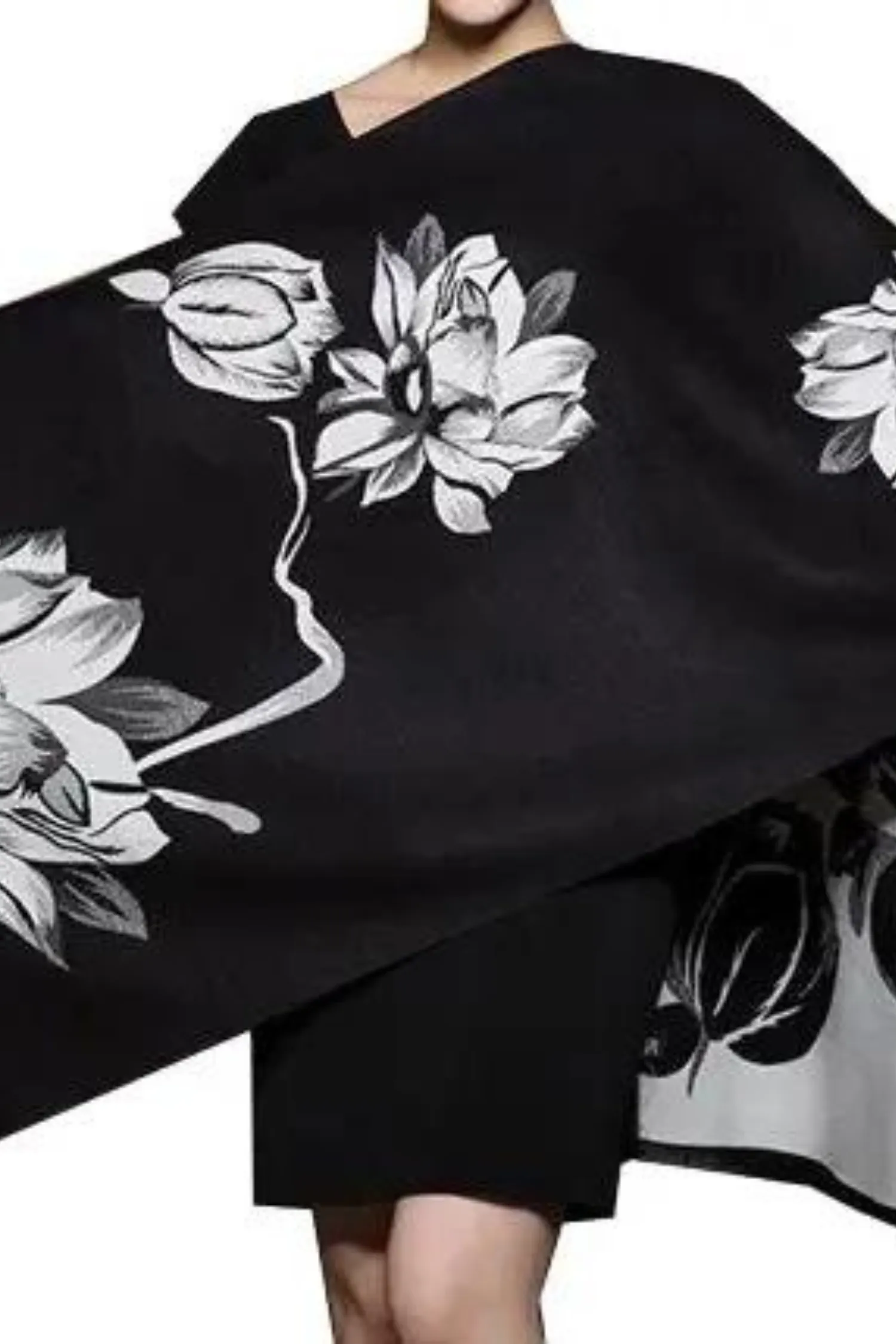 White / Black Lotus Reversible Wrap – Artisan Shawl