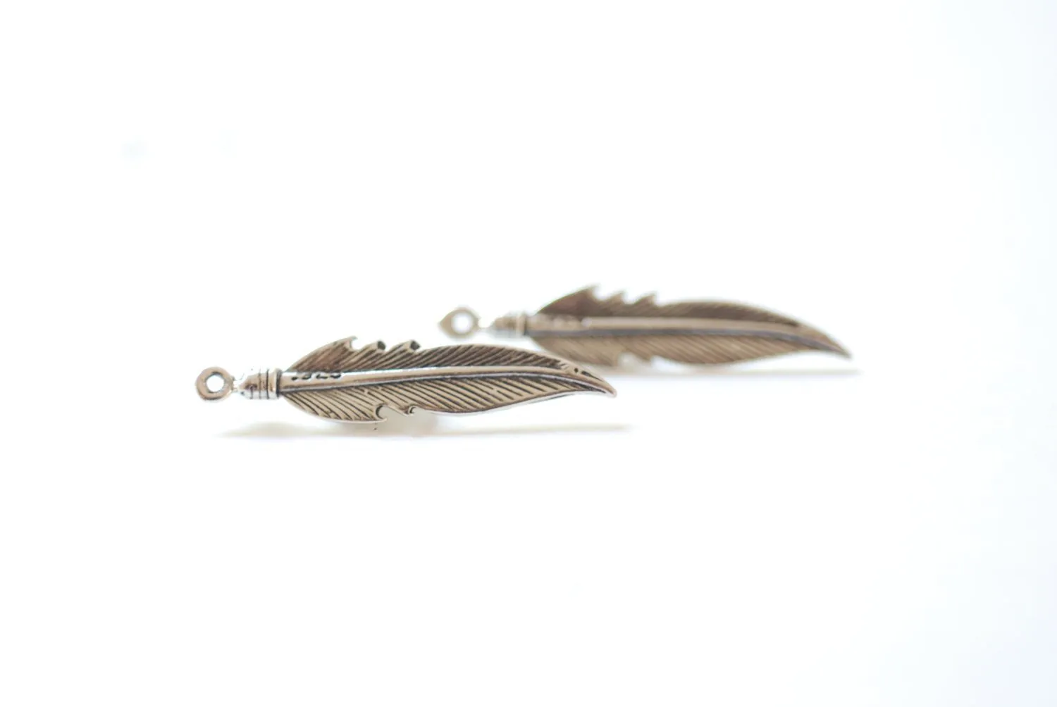 Wholesale Sterling Silver Feather Charm - Sterling silver tribal native pendant, Silver Feather Charm, Bird Feather Charm,  bulk, 113