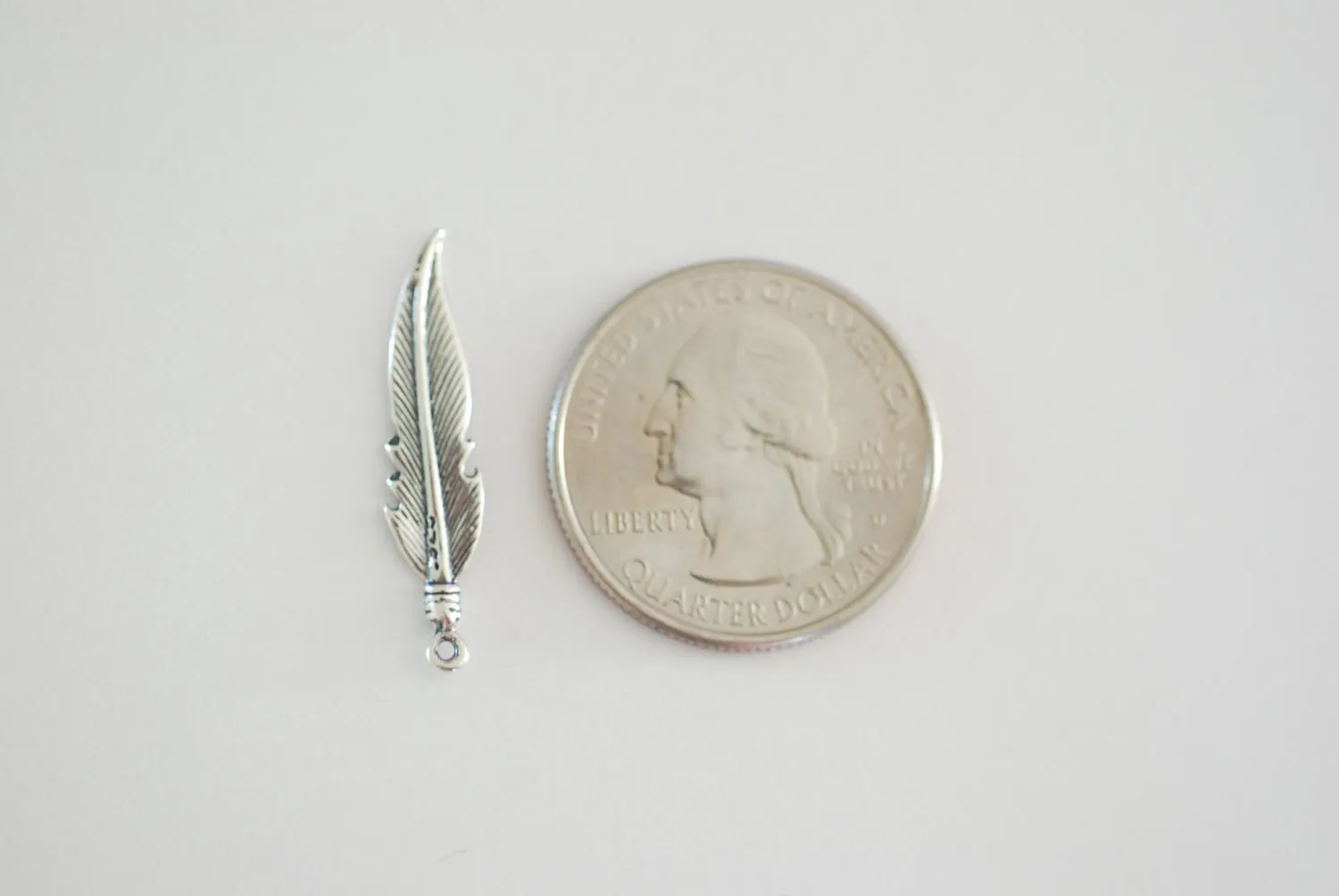 Wholesale Sterling Silver Feather Charm - Sterling silver tribal native pendant, Silver Feather Charm, Bird Feather Charm,  bulk, 113