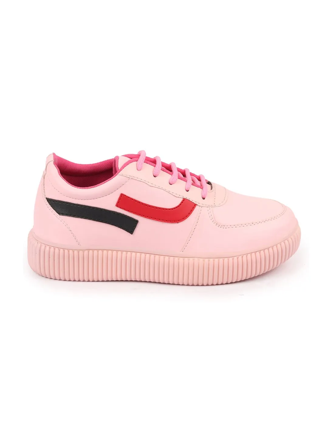 Women Pink Lace Up Sneakers