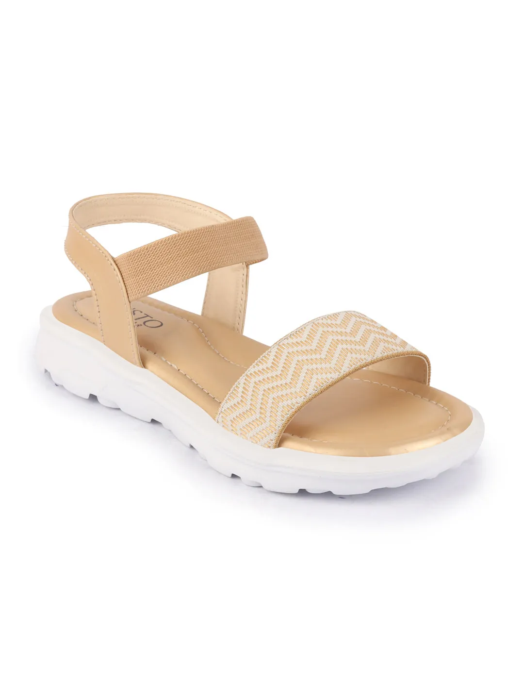 Women Tan Open Toe Fashion Stylish Day Long Comfort Slip On Wedges Sandals