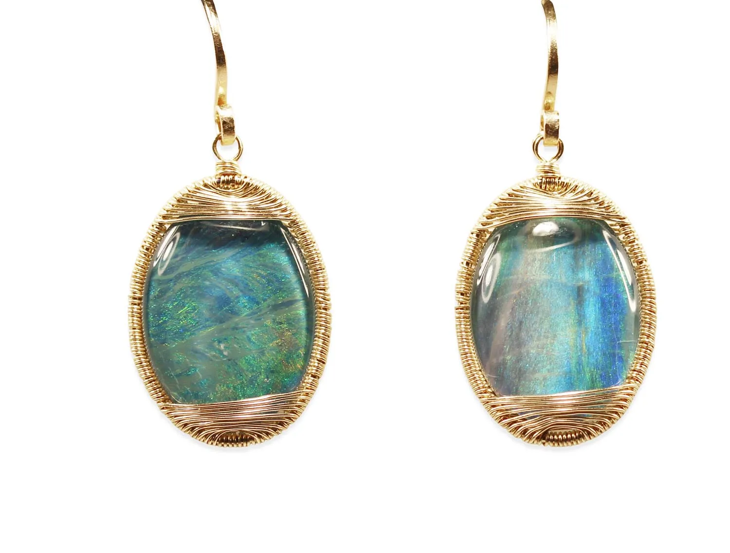 Wrap-Set Opal Earrings in 14K Yellow Gold