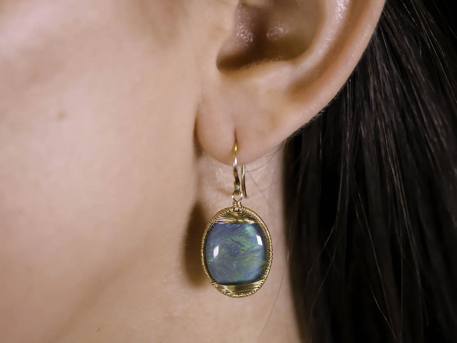 Wrap-Set Opal Earrings in 14K Yellow Gold