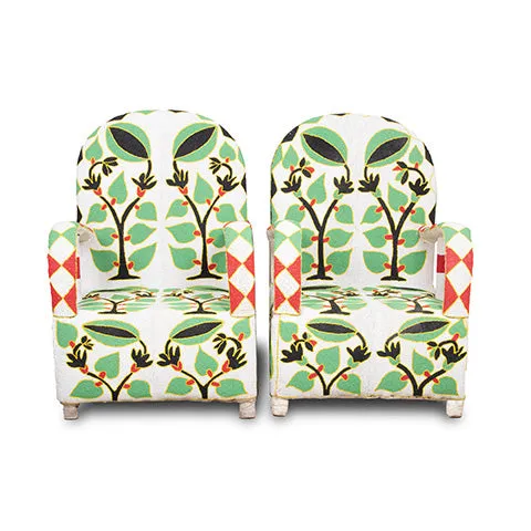 Yoruba Beaded Arm Chair Set of 2 | Green